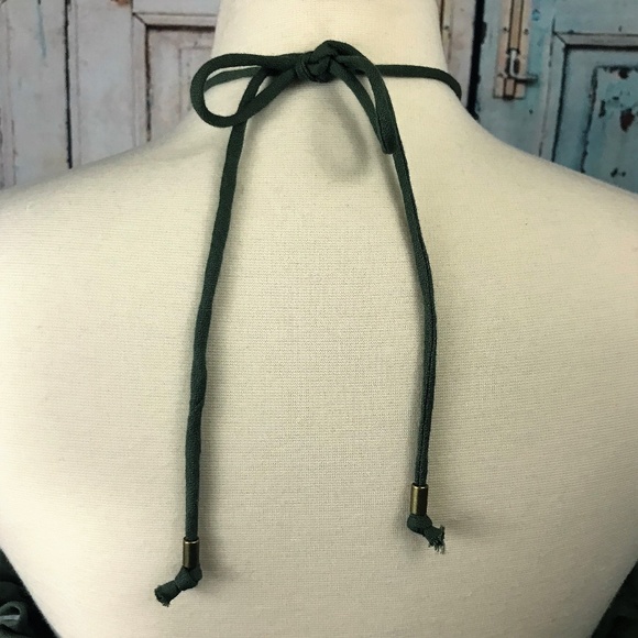 New Anthropologie Green Halter Crop Ruffle Top - Picture 6 of 8